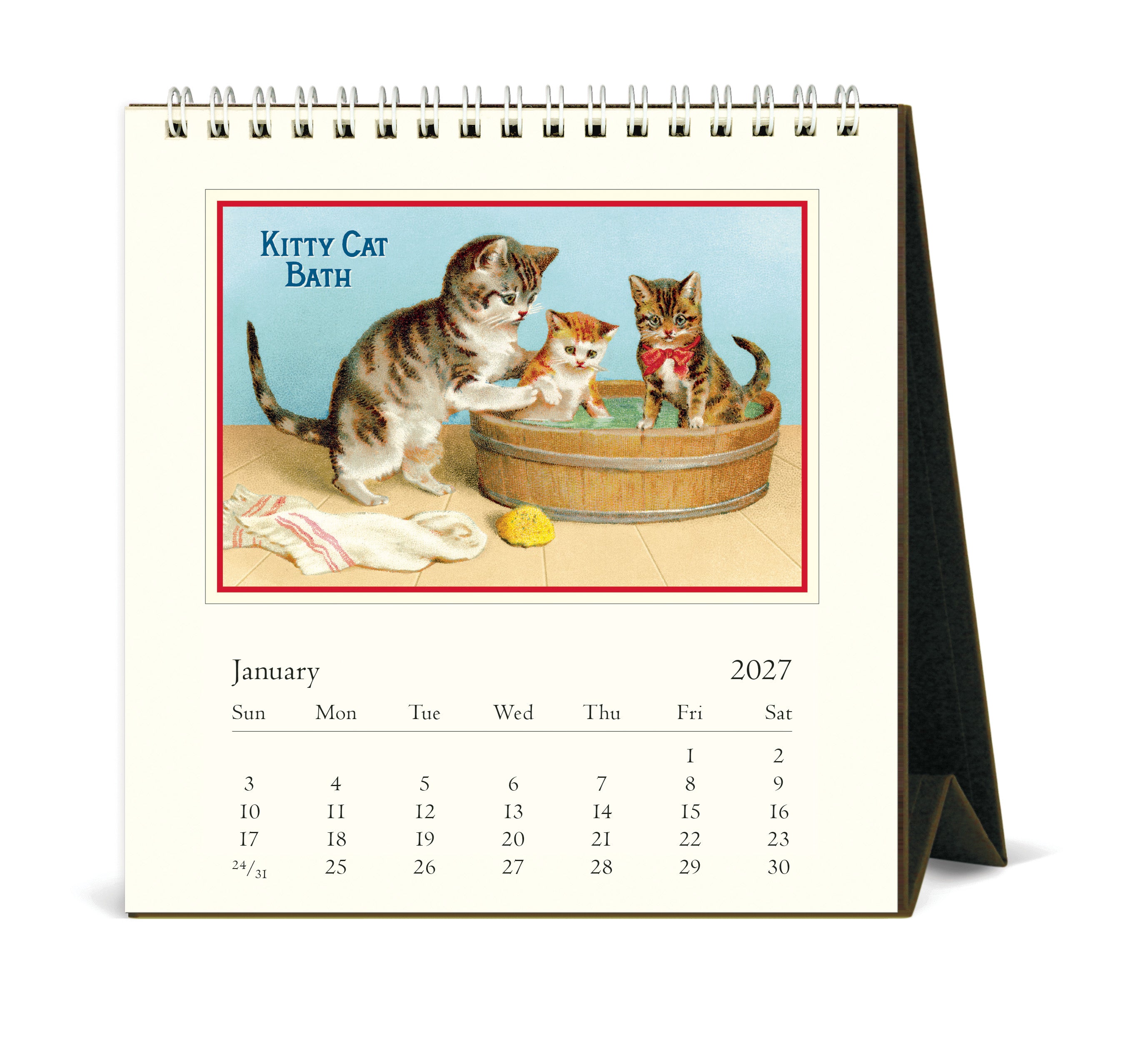 2027 Cavallini & Co. Vintage Cats Desk Calendar January page
