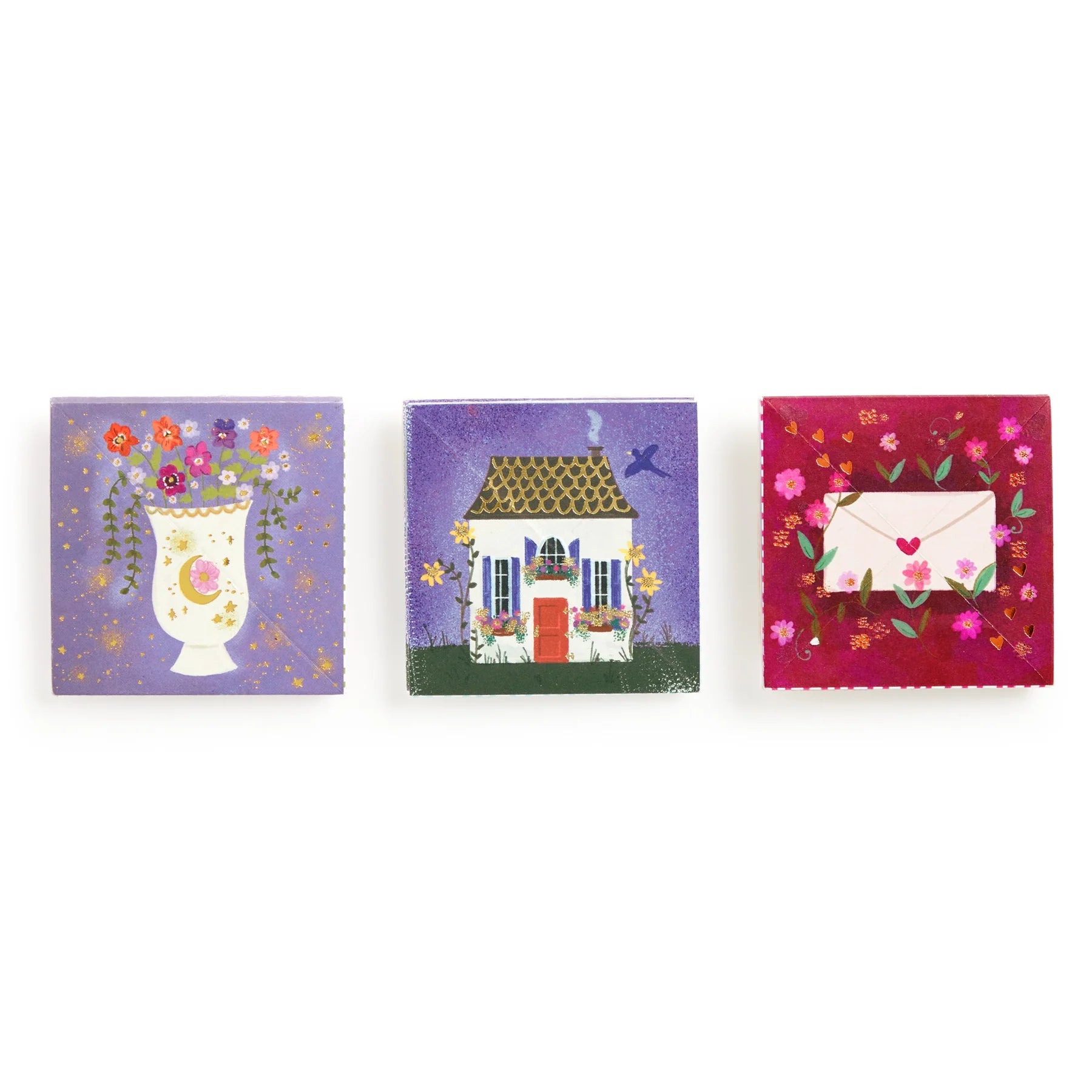Charm Cards- Folded Victorian Pocket Notes-  back of all three designs shown