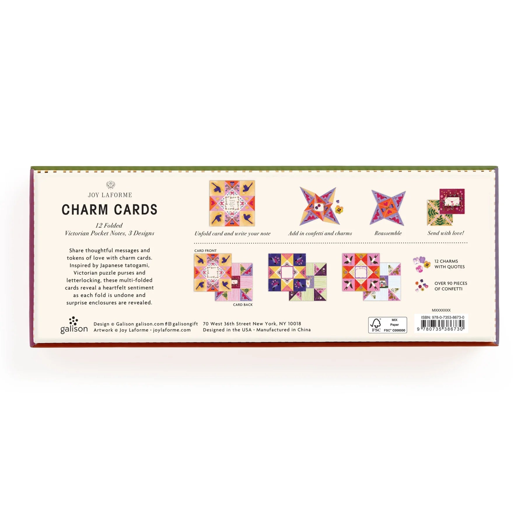 Charm Cards- Folded Victorian Pocket Notes-  back of box shown