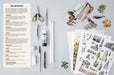 Supplies for creating a scrapbook or collage on a grid background