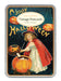 Vintage-style Halloween postcard box with a child in a red cape and pumpkin, featuring 'A Jolly Halloween Vintage Postcards' text.