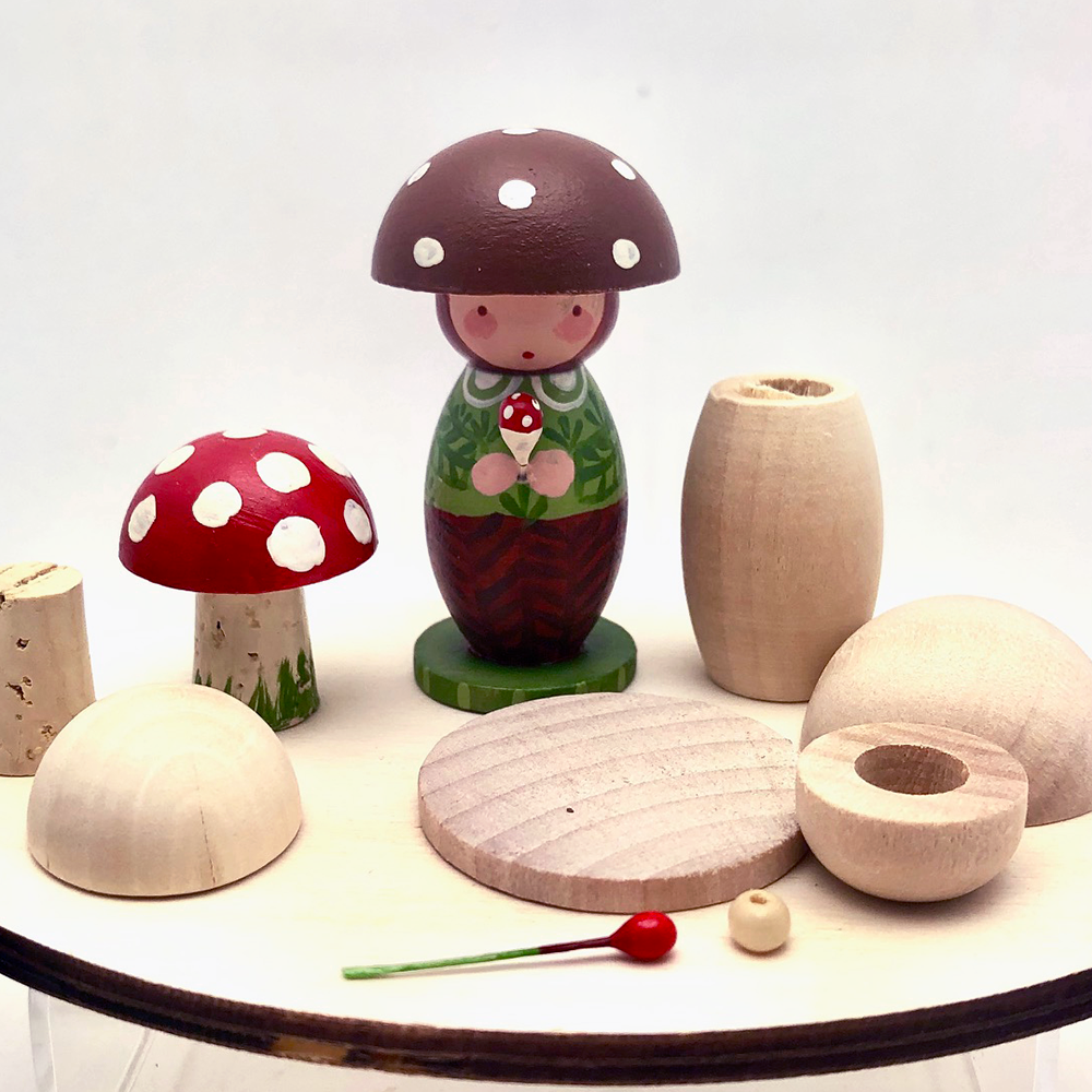 A Mushroom Family! class materials plus showing one painted sample figure