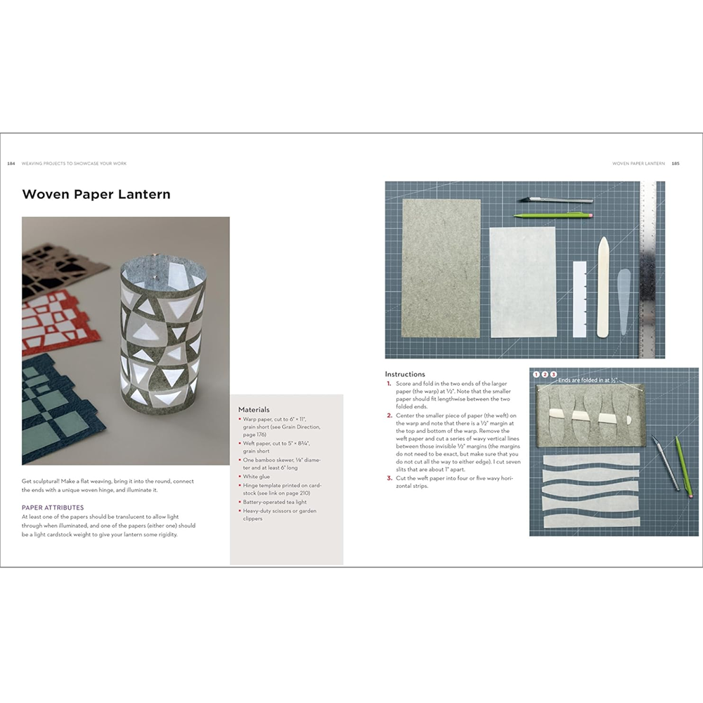 Instructions for making a woven paper lantern with materials and steps displayed.
