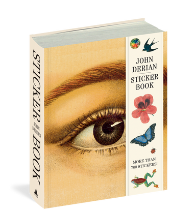 John Derian sticker book with eye illustration and decorative elements on a white background
