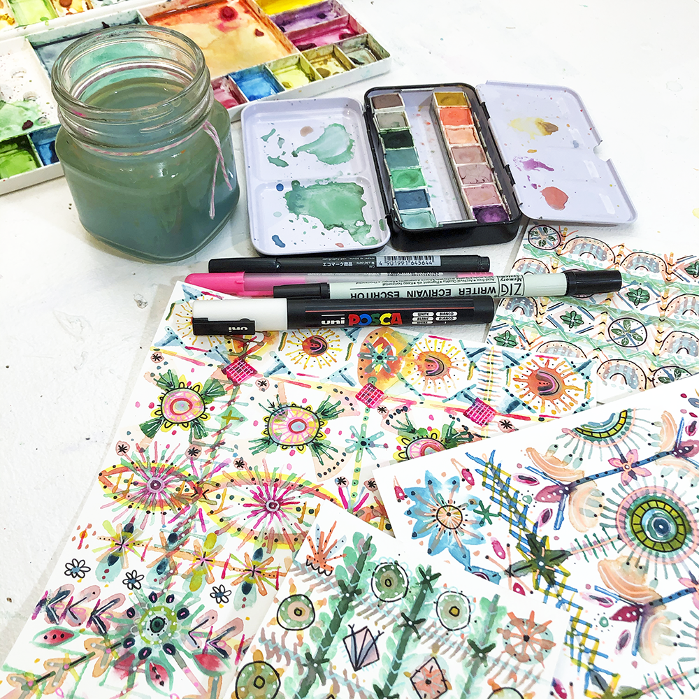 Ornamental Watercolor  Class samples and supplies
