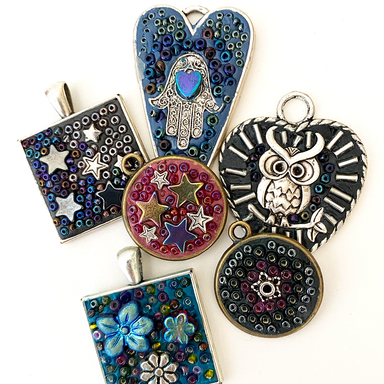 Mini Mosaic Pendants 6 class samples- variety of shapes and sizes