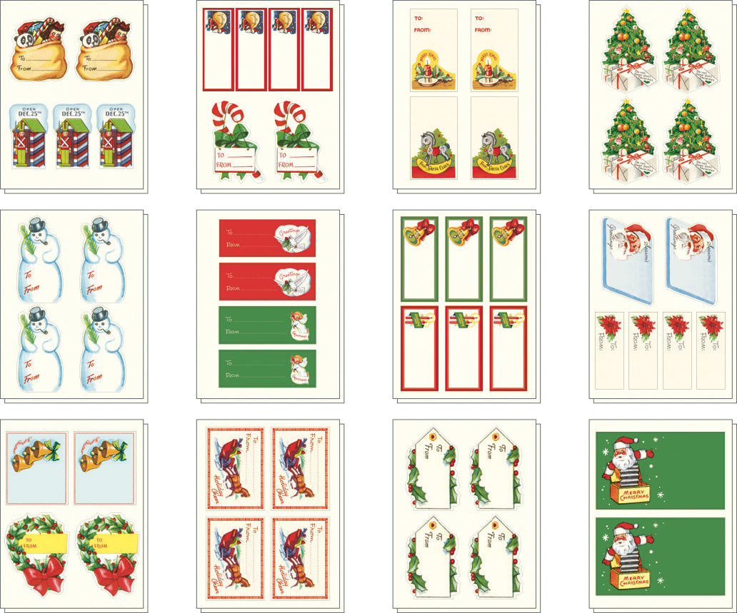 Cavallini & Co. Vintage Christmas Sticker Set image showing contents of sticker set.