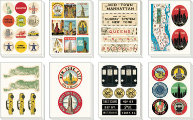 Cavallini & Co. New York City Decorative Stickers- image showing collection of New York-themed stickers and posters on a white background