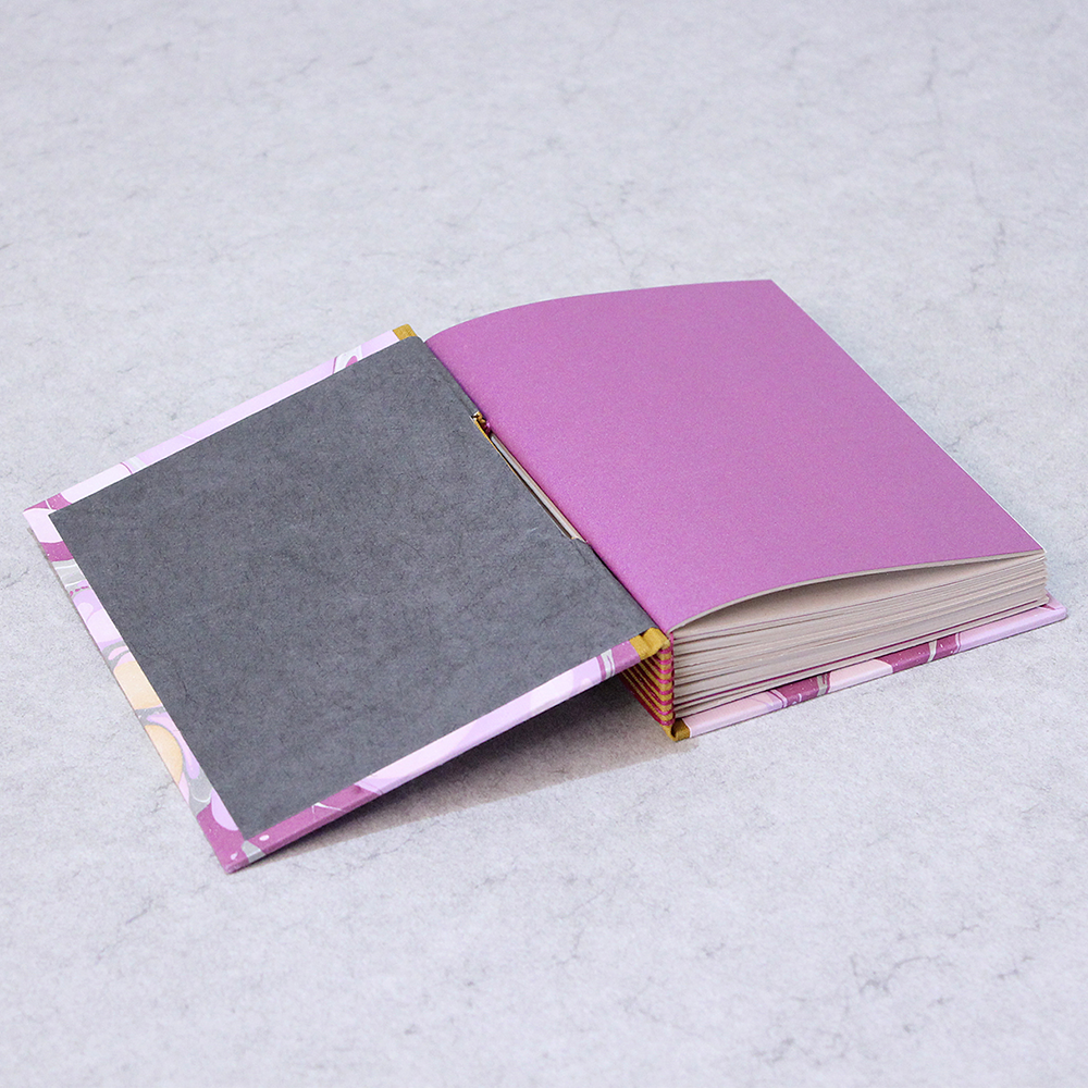 Buttonhole Binding class sample showing interior  endpapers