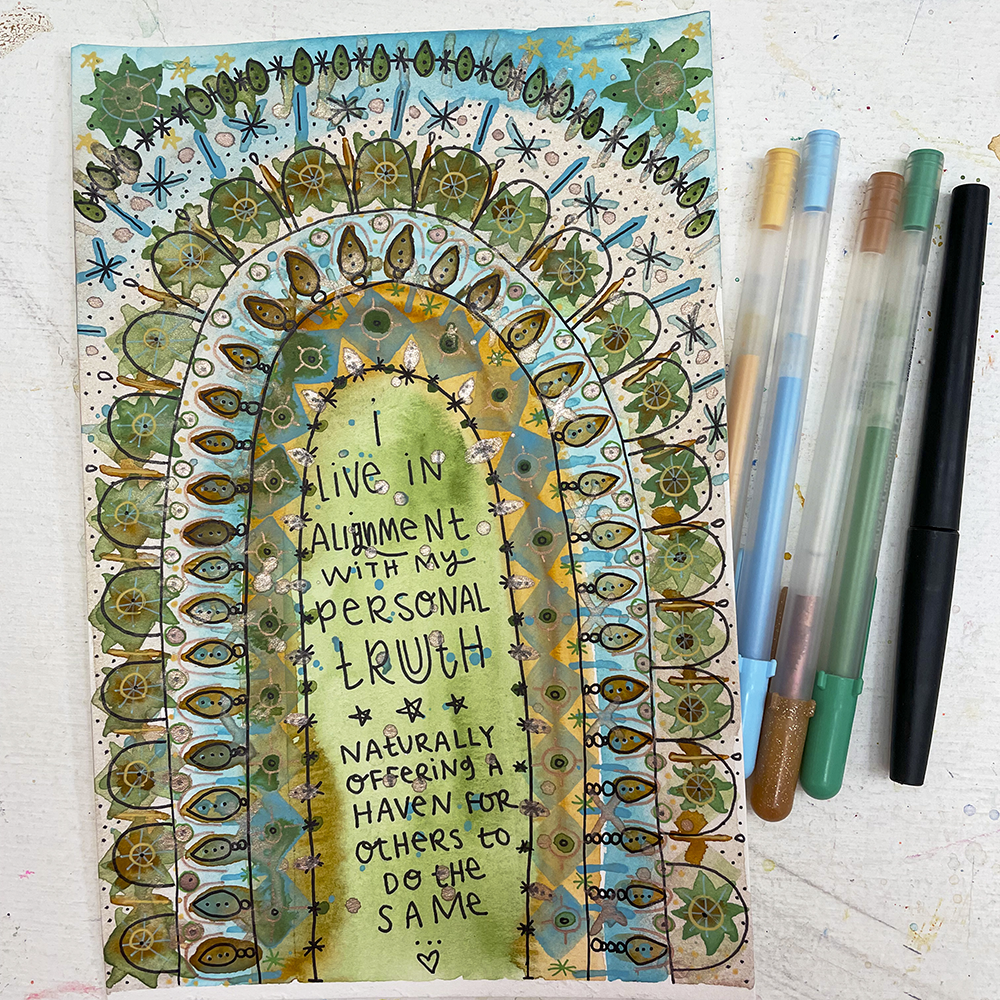 Divine Feminine Altar - Watercolor class sample with art supplies 