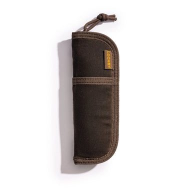 Lochby Duo Pen Pouch in brown shown zippered closed