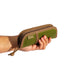 Lochby Duo Pen Pouch in olive green show held in hand