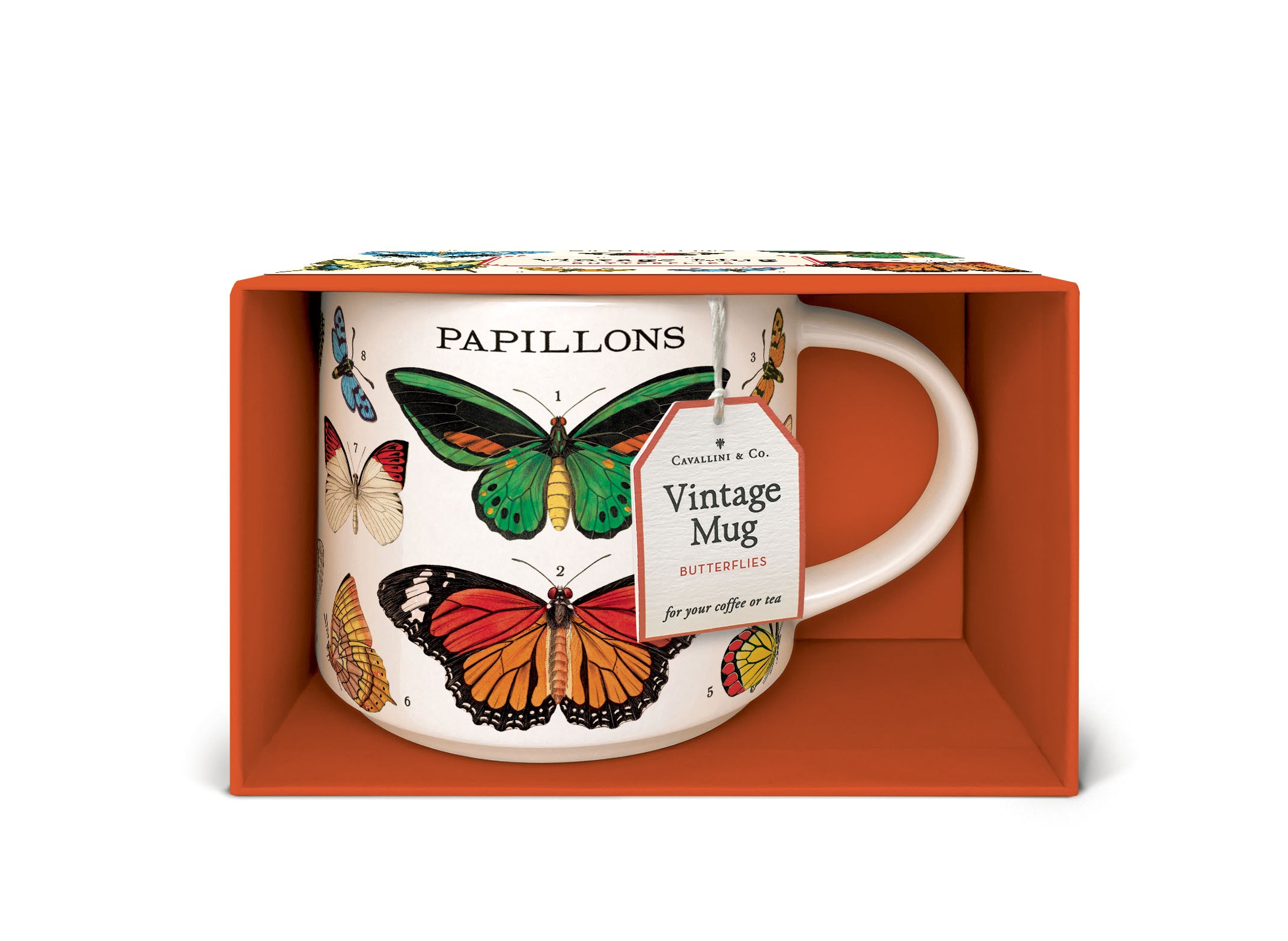 image of Cavallini & Co. Butterflies Ceramic Mug in box
