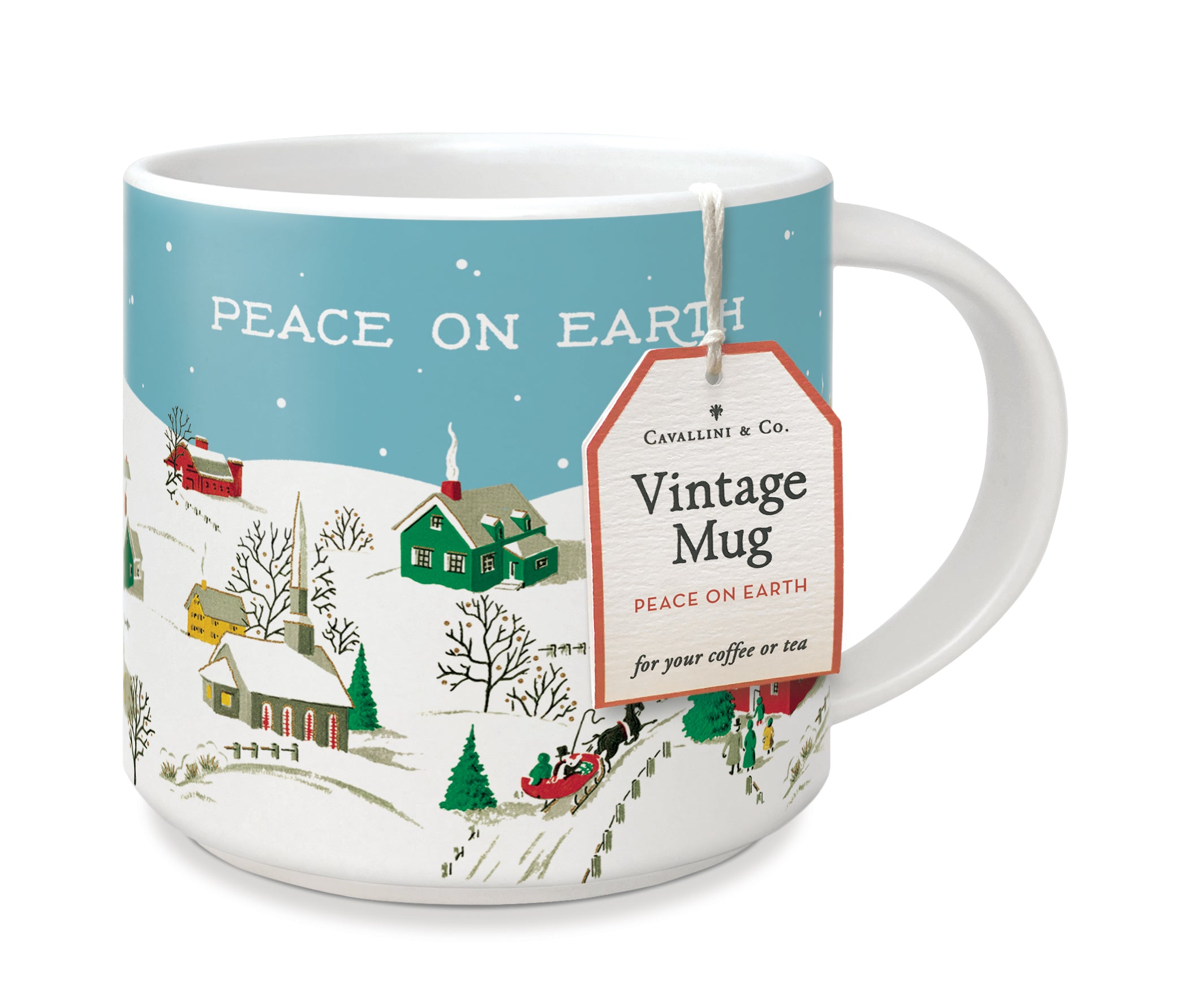 Cavallini & Co. Christmas Peace on Earth Ceramic Mug with hang tag 