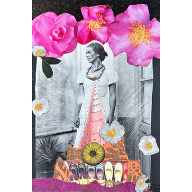 Altered Postcards Class Sample- Frida Kahlo with shoes and flowers
