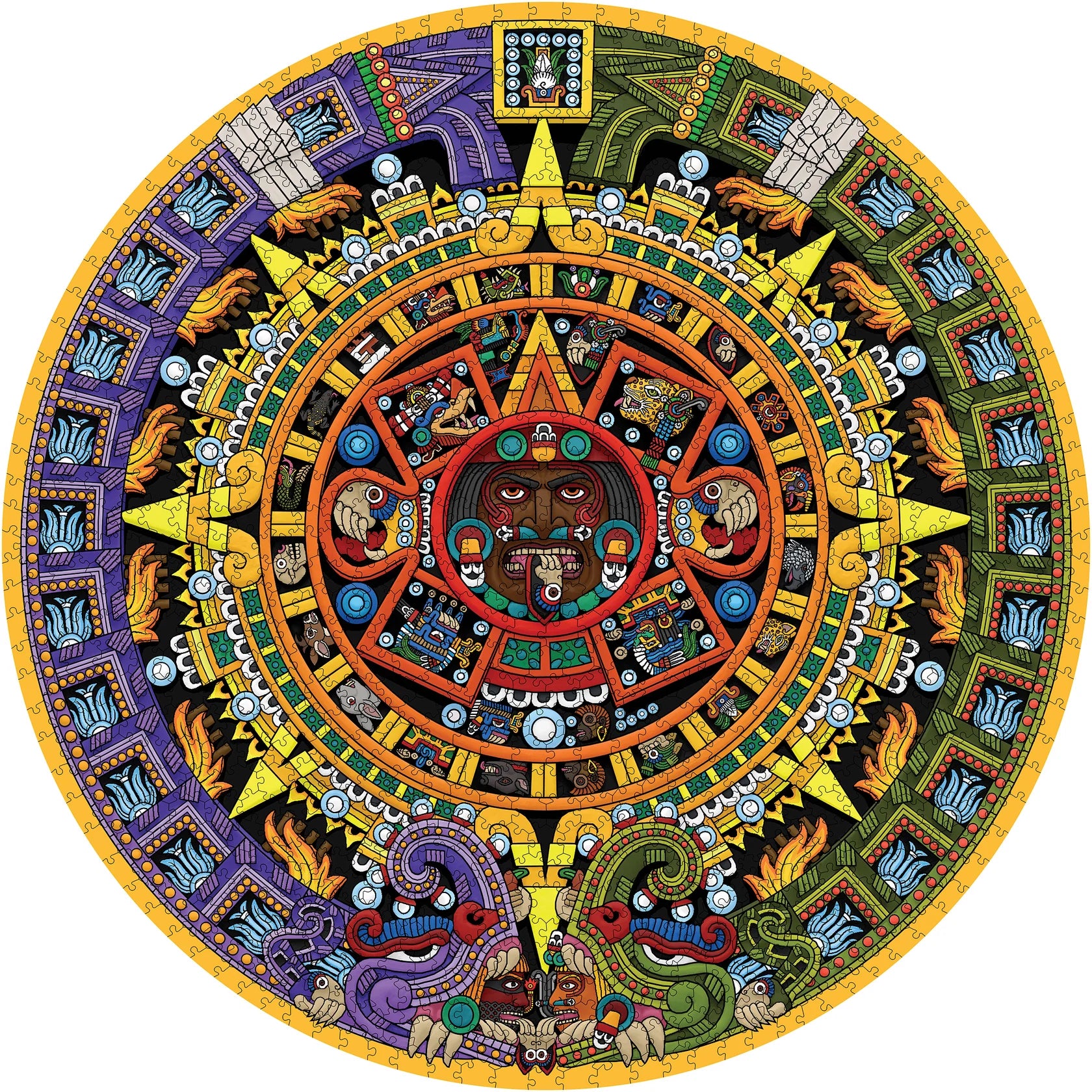 Michael Angulo: Aztec Sun Stone 1000-Piece Circular Jigsaw Puzzle finished puzzle