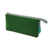 A green felt zippered pouch with a silver zipper and a small teal brand tag on the side, shown on a plain white background.