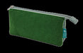 Itoya Profolio Midtown Pouch in Forest/Stone- green felt pouch with a gray zipper and a small blue-green brand tag.