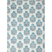 Floral-patterned paper with turquoise and dark blue flowers on a white background with gold accents- full sheet