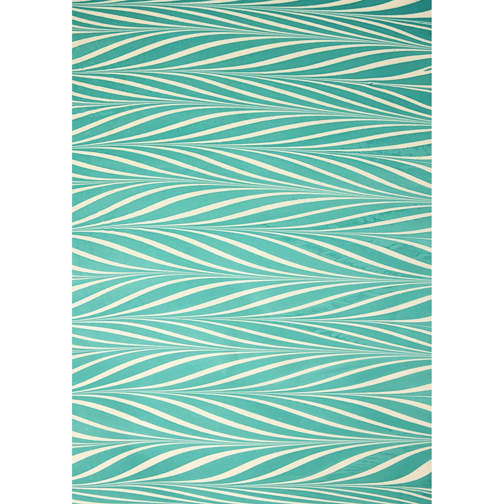 Handmade Indian Cotton Paper- Marbled Candy Stripes in turquoise - full sheet
