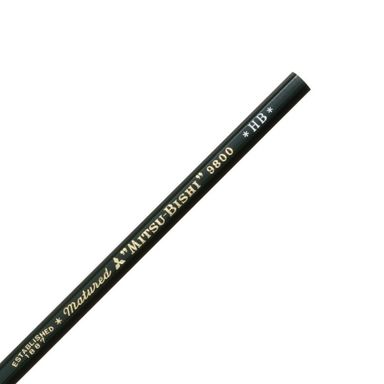 Mitsubishi 9800 HB Micro Graphite Pencil- imprint on pencil body "Established 1887, Matured, Mitsu Bishi, 9800, HB"