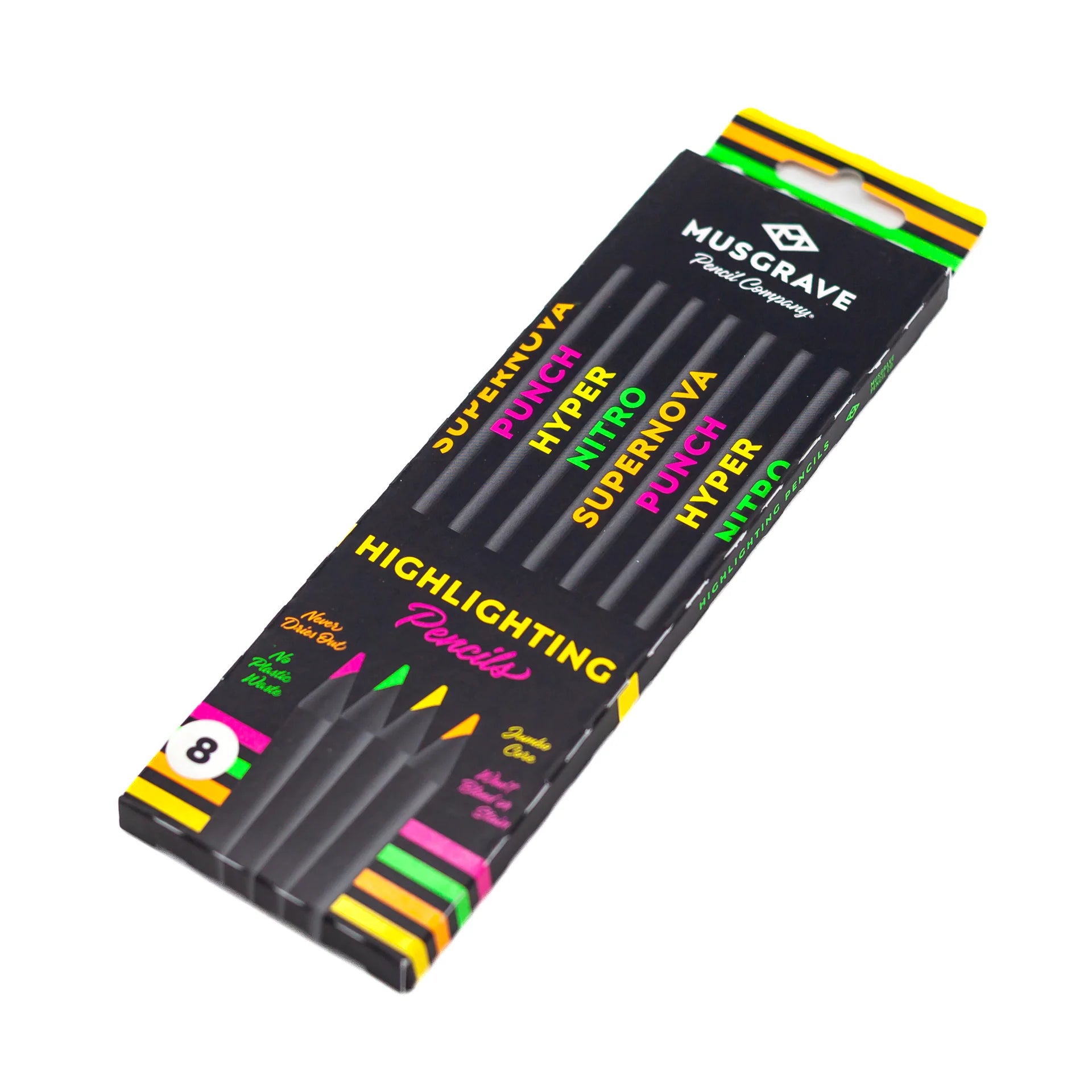 Pack of Musgrave Highlighting Pencils with colorful accents on a white background