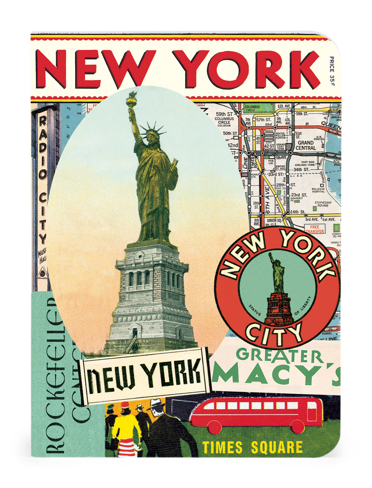 Vintage-style New York City mini notebook with Statue of Liberty and city elements.