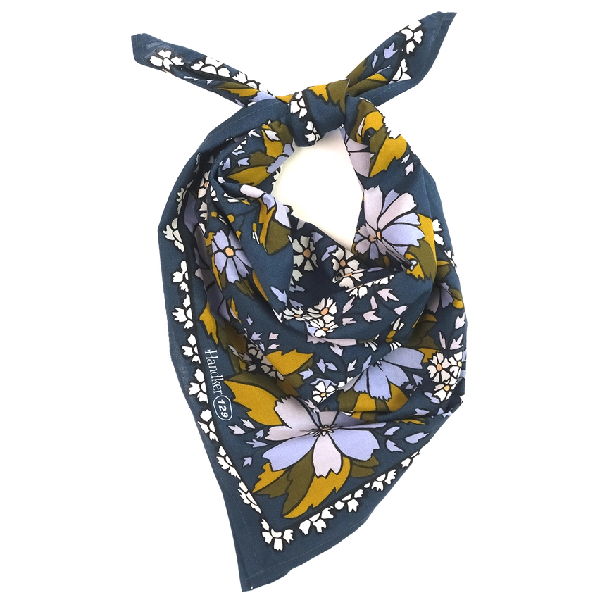 Handker Bandana No. 129 Chicory folded as neckerchief