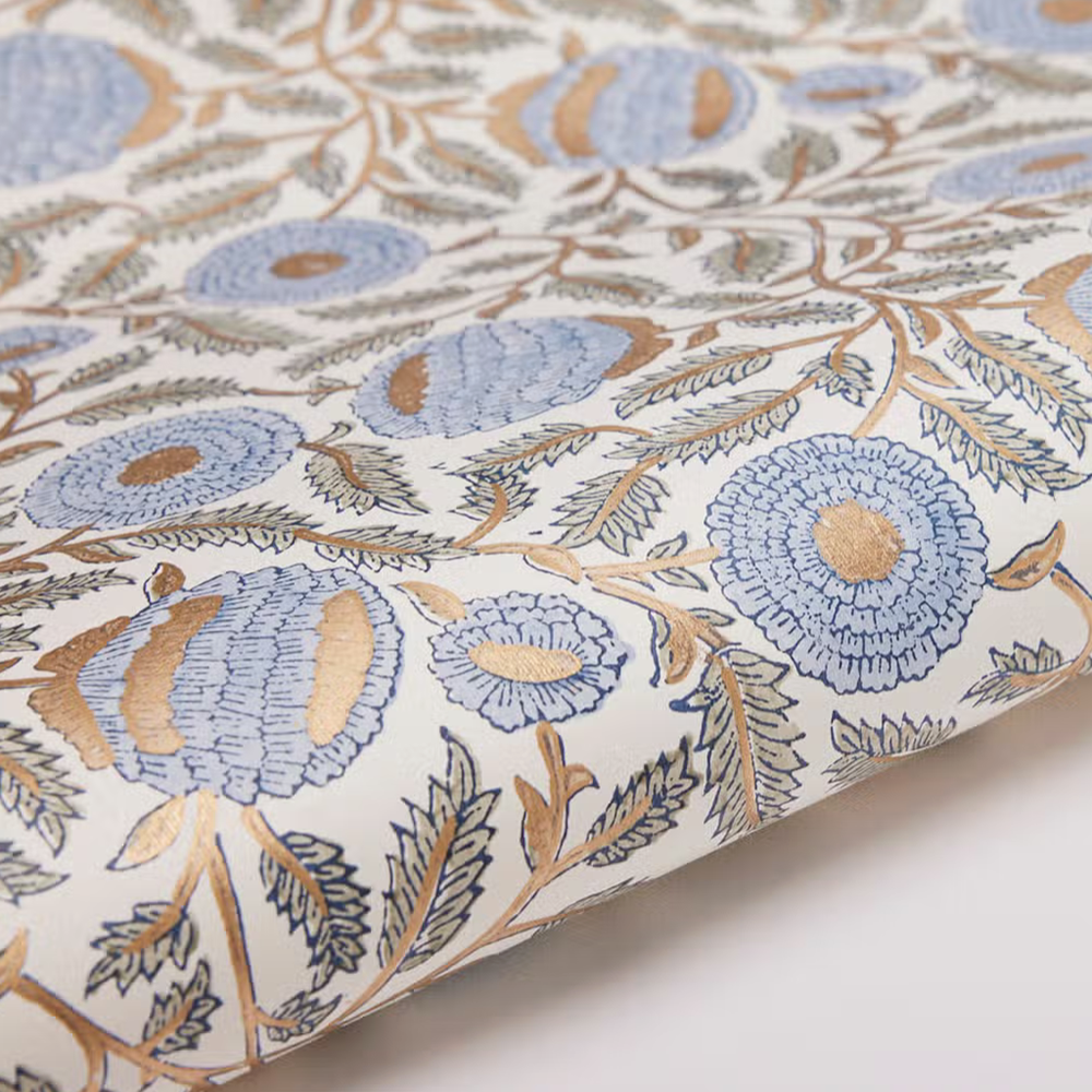 Handmade Indian Cotton Paper- Block Printed Marigold Glitz- Bluestone — Two  Hands Paperie