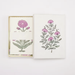 Boxed notecard set Lilac and green floral pattern shown with lid open