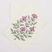 Notecard sample with lilac and green floral pattern #1  shown with envelope and scalloped edge