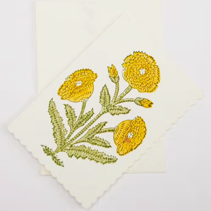 Handmade Yellow and green floral pattern #1 with white envelope