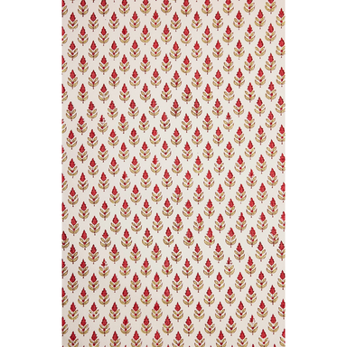 Paper with red and green floral and leaf repeat pattern on a white background- full sheet