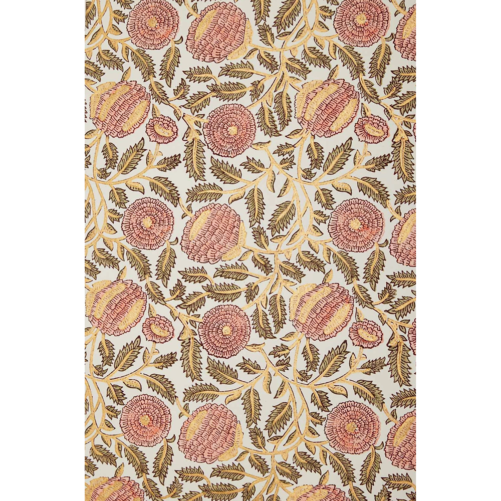 Floral pattern with pink flowers with green and gold leaves