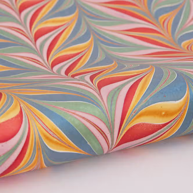 Handmade Indian Cotton Paper- Marbled Feathers with metallic ink with many colors