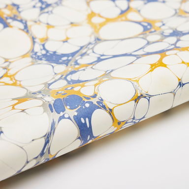 Handmade Indian Cotton Paper- Marbled bubble- blue and gold- detail