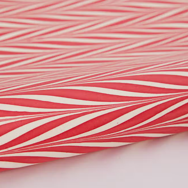 Handmade Indian Cotton Paper- Marbled Candy Stripes red on white detail