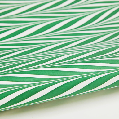 Handmade Indian Cotton Paper- Marbled Candy Stripes green on white detail