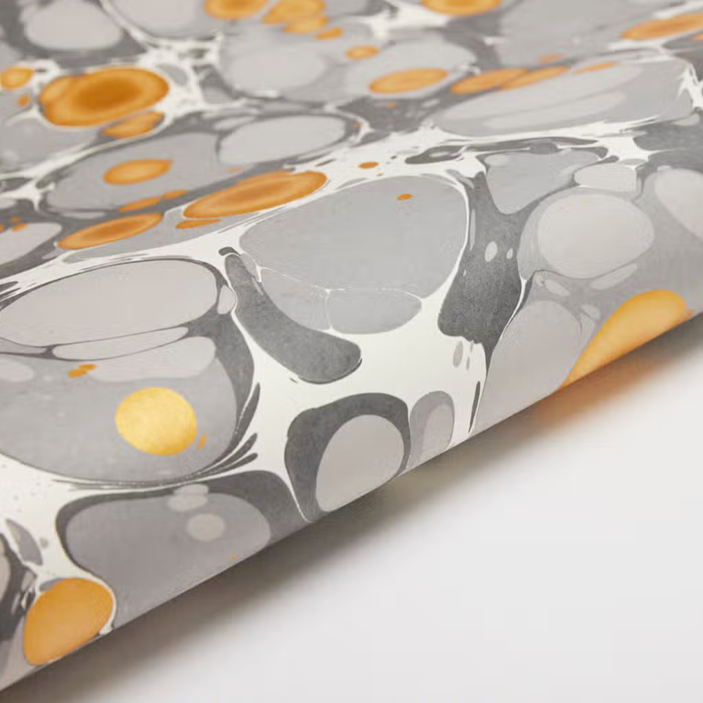 Handmade Indian Cotton Paper- Marbled Stone- Slate with ciruculare marbled patterns- detail