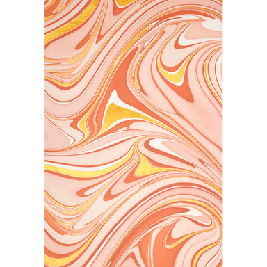Handmade Indian Cotton Paper- Marbled Waves- coral and gold-  full sheet