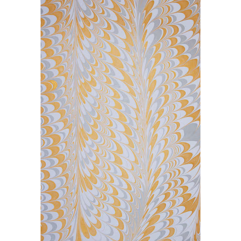 Handmade Indian Cotton Paper- Marbled Peacock White with gold and silver full sheet