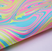 Handmade Indian Cotton Paper- Marbled Waves- Neon colors detail