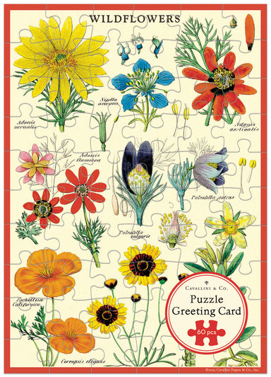 Cavallini & Co.  Wildflowers Puzzle Greeting Card- Jigsaw puzzle greeting card with illustrations of wildflowers 