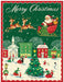 Cavallini & Co. Christmas 240 Piece Mini Puzzle- finished puzzle image of Santa in his sleigh with reindeer flying over housetops