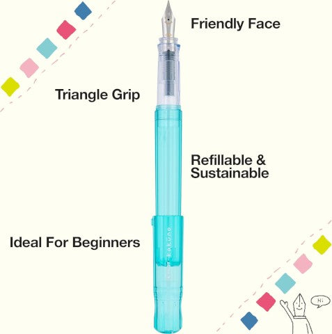 Pilot Kakuno Fountain Pen- New Style with Transparent Body and Cap- image with features of pen