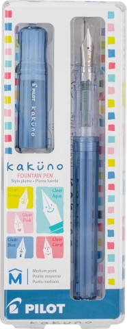 Pilot Kakuno Fountain Pen- New Style with Transparent Body and Cap- blue  pen with medium nib