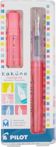 Pilot Kakuno Fountain Pen- New Style with Transparent Body and Cap- coral pen with medium nib