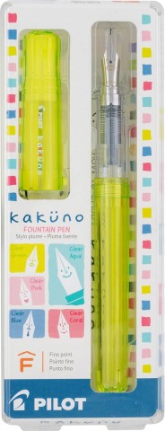 Pilot Kakuno Fountain Pen- New Style with Transparent Body and Cap- lime pen with fine nib