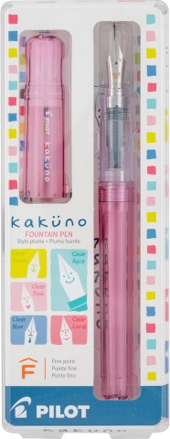 Pilot Kakuno Fountain Pen- New Style with Transparent Body and Cap- pink pen with fine nib