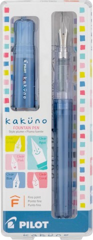 Pilot Kakuno Fountain Pen- New Style with Transparent Body and Cap- blue pen with fine nib